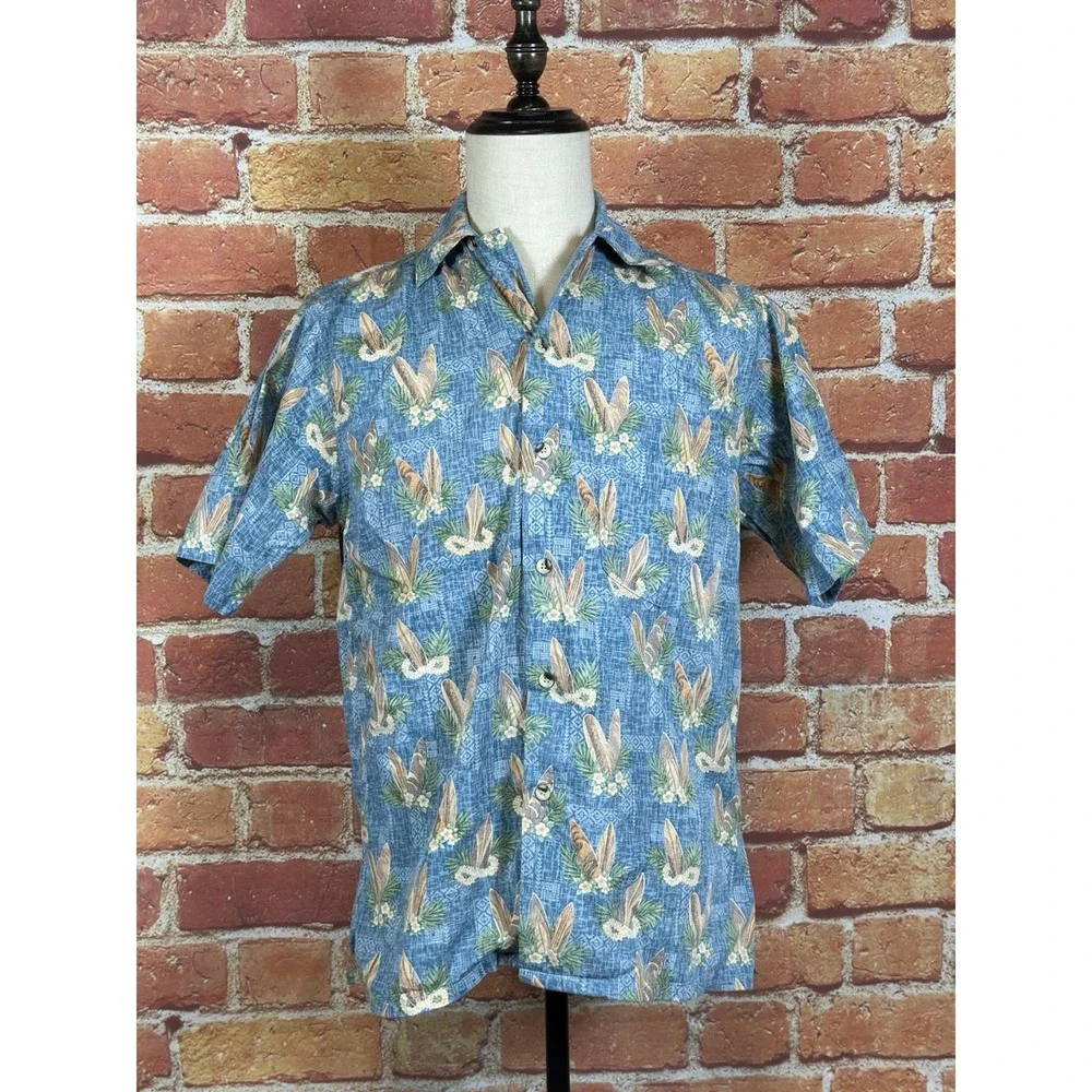 Go Barefoot Hawaiian Shirt Button Up Reverse Print Tropical Surf Mens Size Small